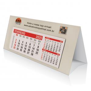 Calendário de Mesa com meses destacáveis Cartão 20cm Largura x10cm Altura x 6,5cm Profundidade 4x0 Laminação BOPP Corte e Vinco 